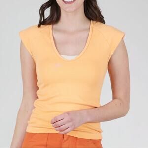 Prairie Underground Strong Shoulder Top Woman's Large Apricot Orange V-Neck